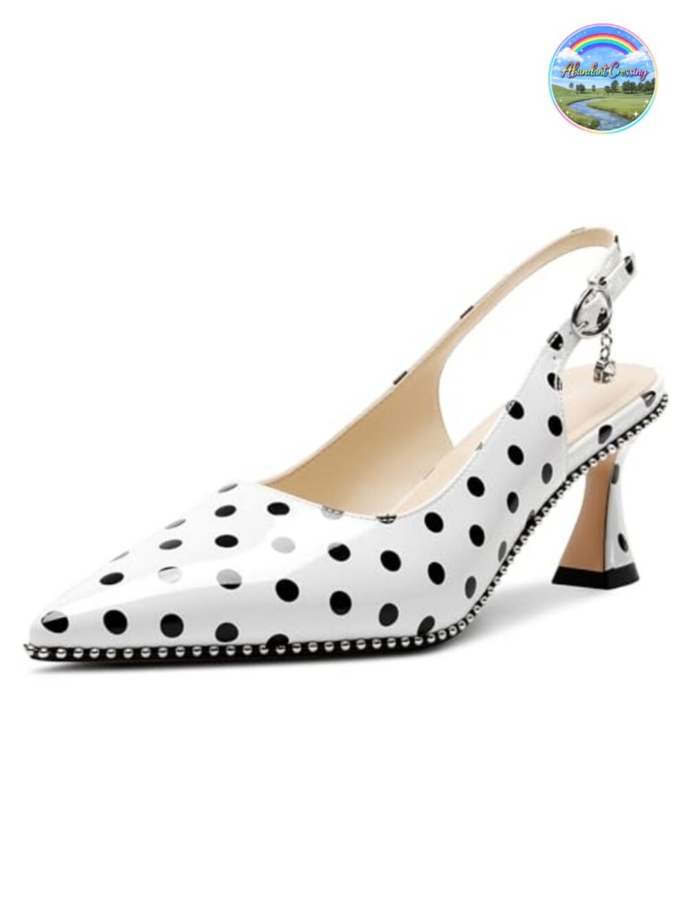 Womens Kitten Heel Pointed Toe Beaded Slingback Pumps Patent Leather Evening
